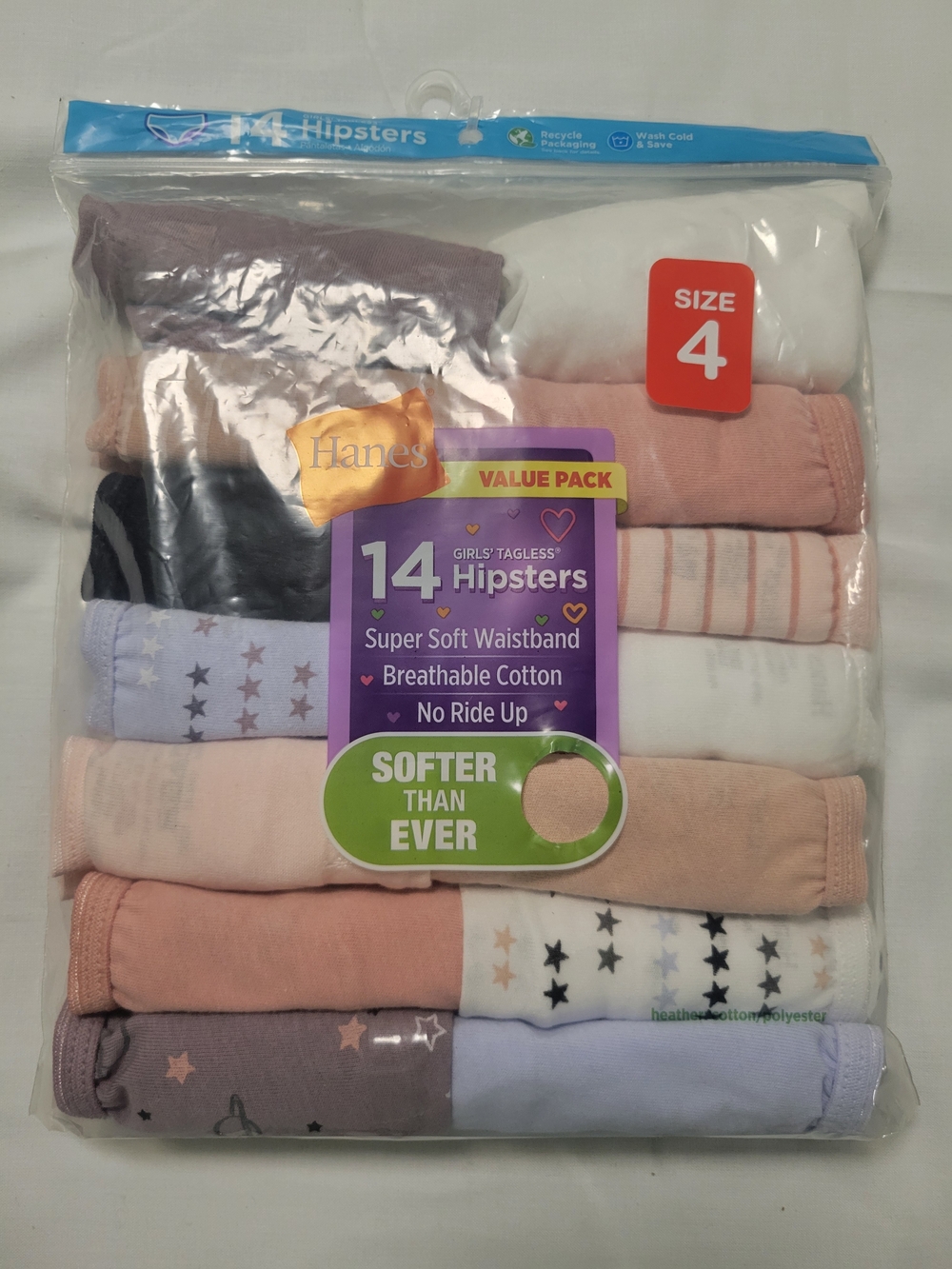 Hanes Girls' 14-Pack Hipsters - Size 4, Pastel Mix